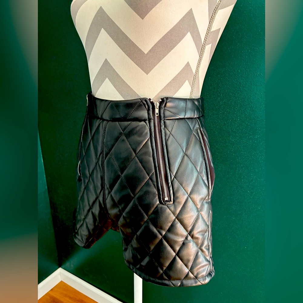 Strut and Bolt Quilted Black Leather Shorts